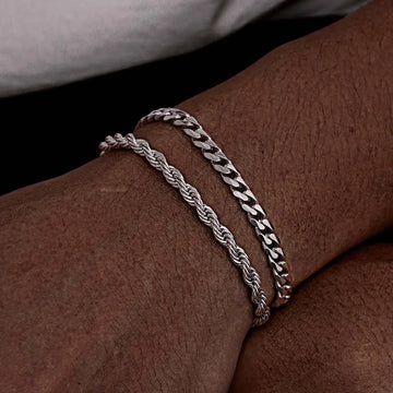 2pcs Men's Chain Bracelets | Silver Gold Black Color | Stainless Steel Twisted Rope Chain