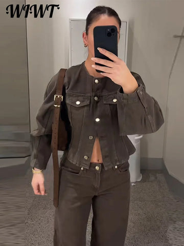 Vintage Denim Jackets Pants Set | Women Casual Single Breasted Long Sleeve Coat Wide Leg Trousers