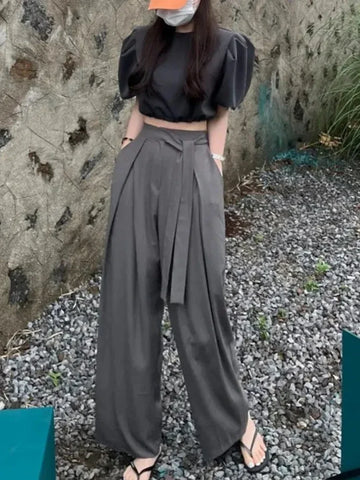 Vintage Loose Trousers | Solid Color Wide Leg Joggers | Simple High Waist Pants
