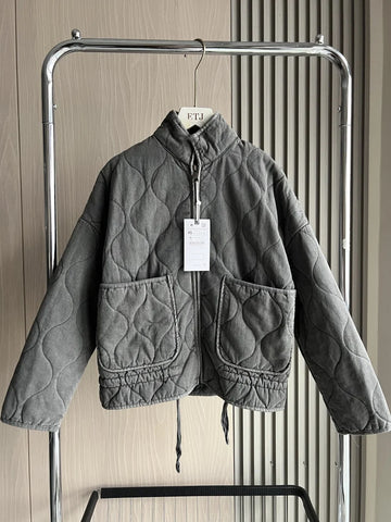 ZW Women's Cotton Jacket | New Arrival Vintage High Collar Large Pocket Decorative Quilted