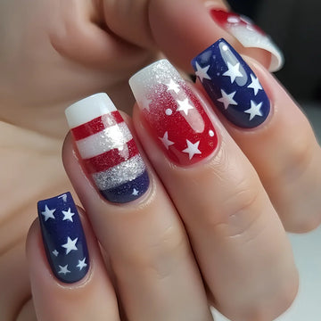 24PCS American Red Gradient with Blue Stripes Design for Patriotic Style