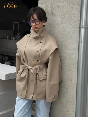 Windbreaker Fashion Women | Solid High Neck Buttons Long Sleeve Single-breasted Coats