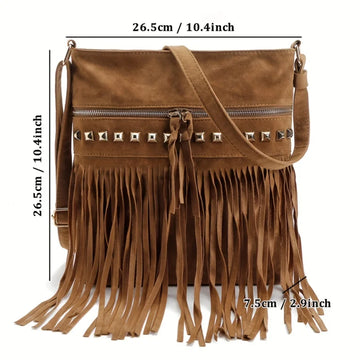 Vintage Tassel Crossbody big shoulder bags for ladies | Ethnic Style Faux Suede Square Purse Best Gifts
