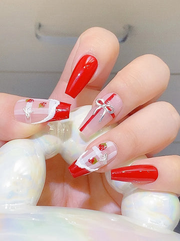 50 Cute Bow Nail Designs | Xmas nails Inspo