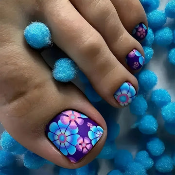 24 Purple Toenails with Designs Summer Short Square | Press On Nails