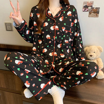 Women's Hello Kitty Pajamas Set | Winter New Cozy Christmas Sleepwear Long Sleeve Loungewear