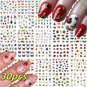 30pcs/Set 3D Cartoon Insect Ladybug Nail Stickers
