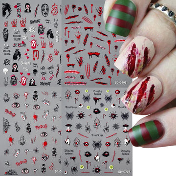 1Pc 3D Halloween Nail Stickers | Ghost Pattern Nail Sliders Knife Marks
