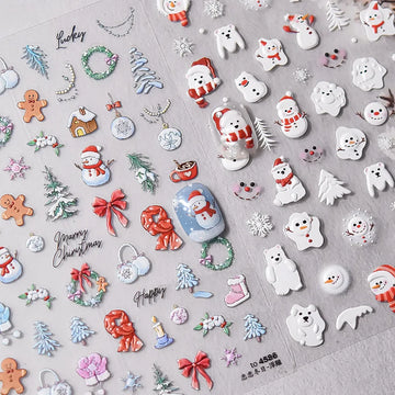 1pcs White Series Christmas Nail Stickers 5D Embossed