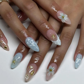 24pcs Summer Beach Style Nails Almond Shape