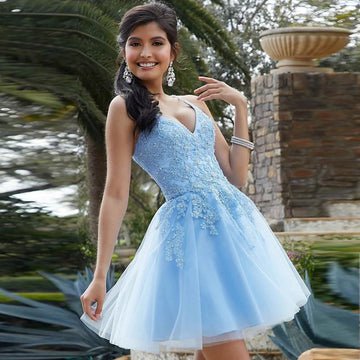Beading V Neck Cocktail Dresses | Spaghetti Straps Lace Appliqued Pearls Homecoming Dress | Graduation Gown