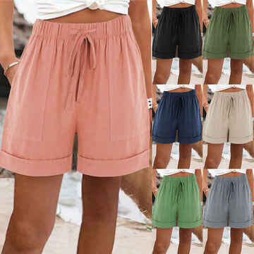 Women's Casual High Waist Beach Shorts with Drawstring