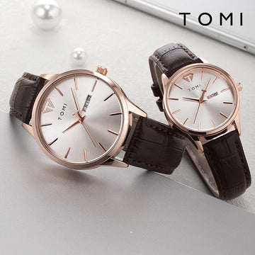 TOMI Two-Piece Casual Minimalist Couple Watch | Luxury Circular Large Dial Calendar Quartz Watch