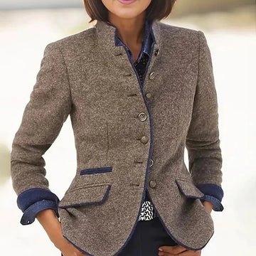 Retro Slim Jacket Women | Turtleneck Long Sleeved Commuting Coat Winter Elegant Pocket Outwear
