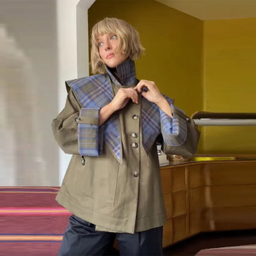 Vintage Double Sided Versatile Short Jacket Women | Oversized Loose Fit Grid pattern