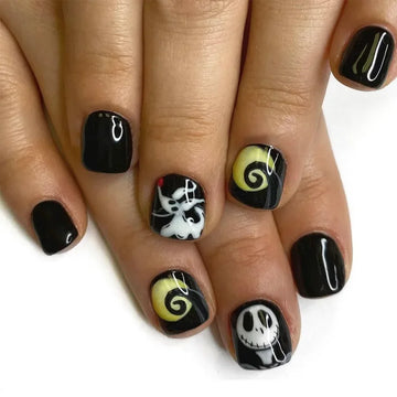 24 Classy Halloween Nails Short | Cute Naughty Puppy Fake Nails Shiny square Wear Nail
