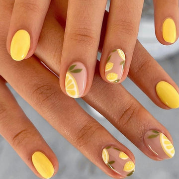 24PCS- Yellow oval nail for fashionable girls