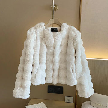White Fur Coat for Women | New Style Short Imitation Fur Plush Collarless Top Short Top