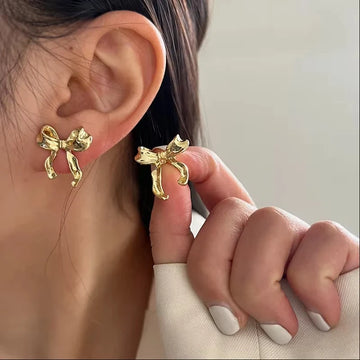 Stud Bow Earrings For Women | Sweet Elegant Gold Color Women's Stud Earring | Christmas Party Jewelry