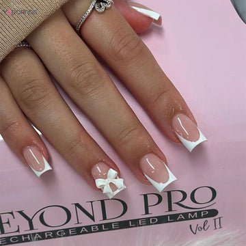 White French Press on Nails 3D Bowknot Fake Nails Tips