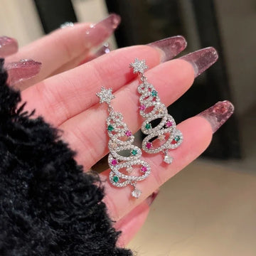 Rhinestone Christmas Earrings | New Year Aesthetic Tassel Colorful Earrings for Women