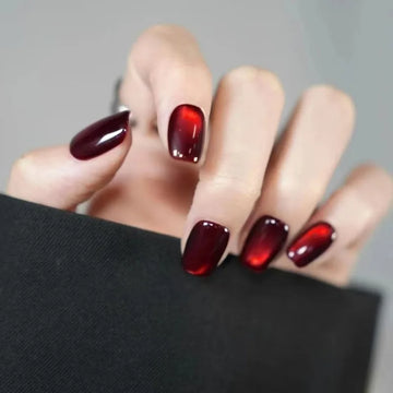 24pcs Dark Red Cat Eye Christmas Nails