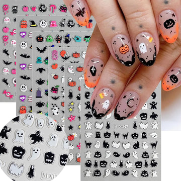 5D Halloween Nail Stickers | Pink/Green/Black Cartoon Pattern Nail Art Slider DIY