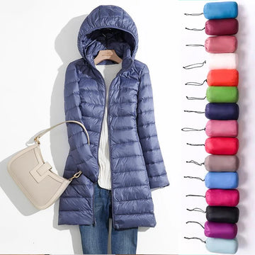 Ultra Lightweight Winter Jacket | Long Puffer Jacket Female Hooded Korean Slim Coat