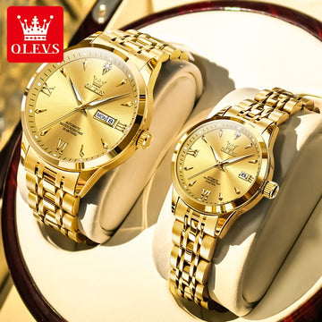 OLEVS 9956 Couple Watch for Men Women | Ducal Calendar Diamond Roman Scale Luxury Wristwatch