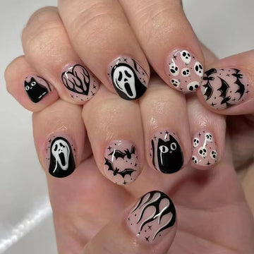 24 Pcs Halloween Fake Nails | Reusable False Nail Jelly Tabs Shiny Wear Nail for Women