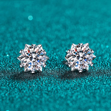 KNOBSPIN Moissanite Stud Earrings 1CT 2CT White Gold Plated Earrings | Silver D VVS1 Lab Diamond Snowflake