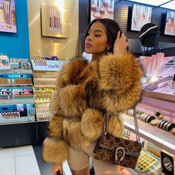 Luxury Faux Fur Coat | Thick Fox Raccoon Leather Brown Plus Size Especially Fake Fur Cold Coat