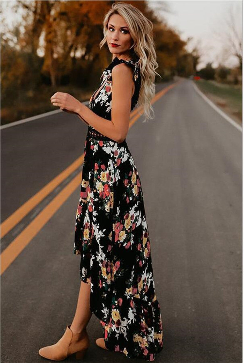 Vintage Vibes in Printed Irregular Sleeveless 90s Dress
