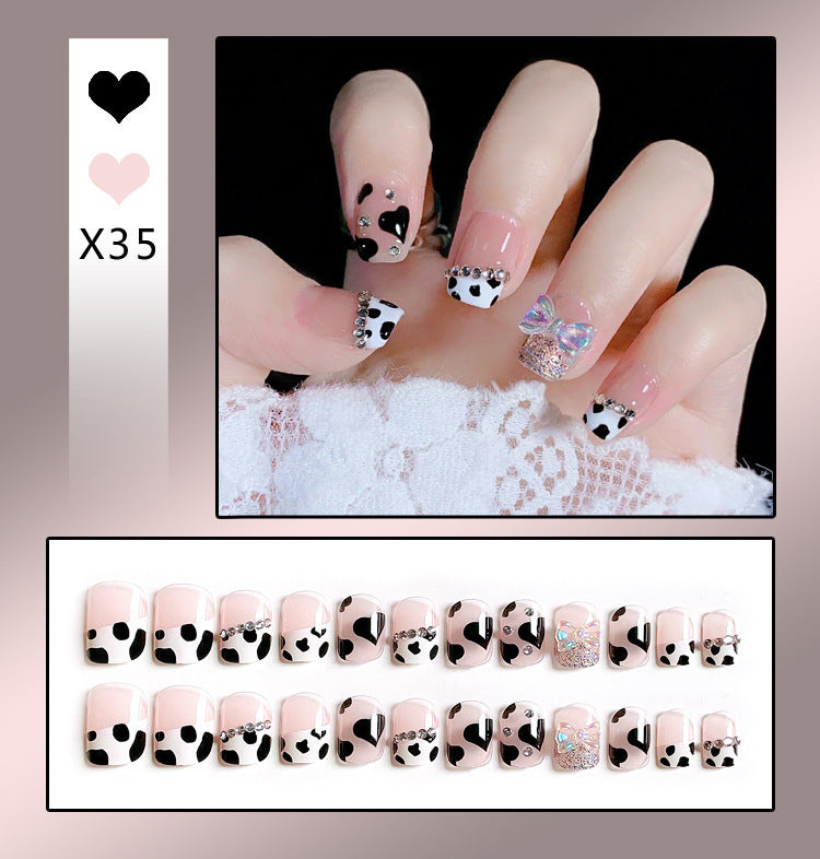 24Pcs French Bow Nails Worn Removable And Diamonds