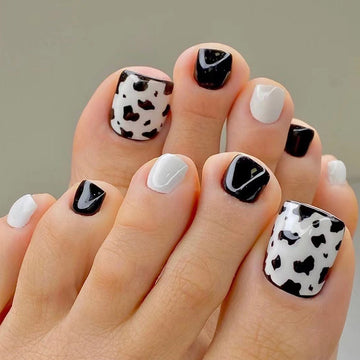 24 Pcs Fashion Summer white toe nails ideas