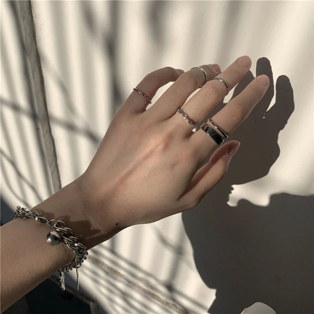 7PCS/SET Minimalist Ring Set | Geometric Round Metal Gold Silver Color Cuff Open Rings