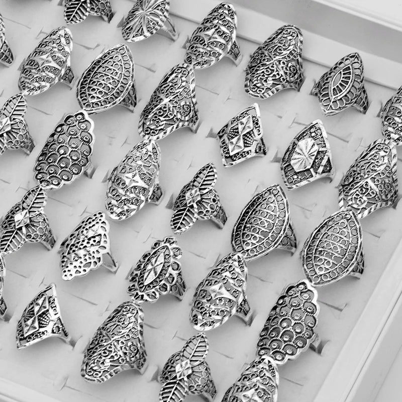 50pcs/lot Hollow Fashion Finger Rings | Heart Love Crown Flower Mix Style | Women Wedding Gift Jewelry