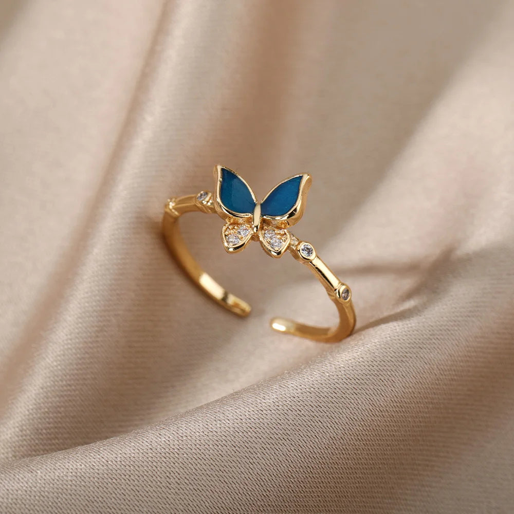 Cute Zircon Butterfly Pendant Open Rings For Women | Finger Ring For Girlfriend
