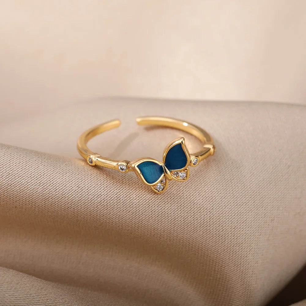 Cute Zircon Butterfly Pendant Open Rings For Women | Finger Ring For Girlfriend