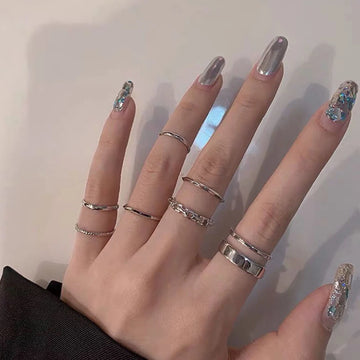 7PCS/SET Minimalist Ring Set | Geometric Round Metal Gold Silver Color Cuff Open Rings