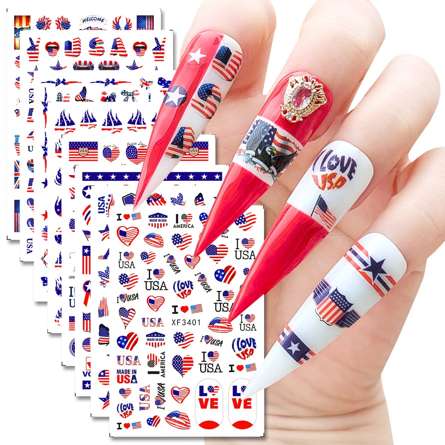 8 Sheets/lot Celebrate Independence Day Nail Art Stickers