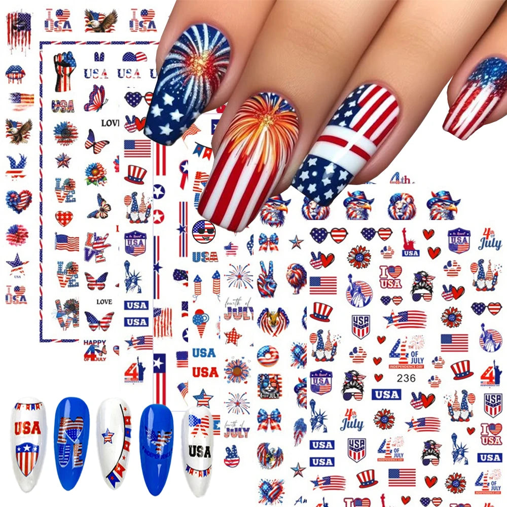 1pcs 4th Of July Independence Day Design Nail Decals American Flag Stickers