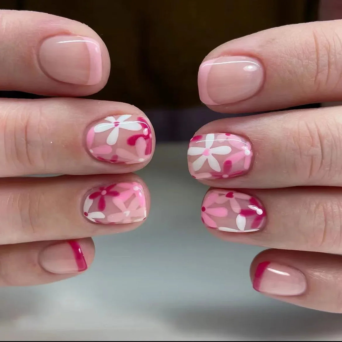 24 Spring French Nail Designs | Colorful French Tip Press On Nails | Flower Pattern Spring Nails