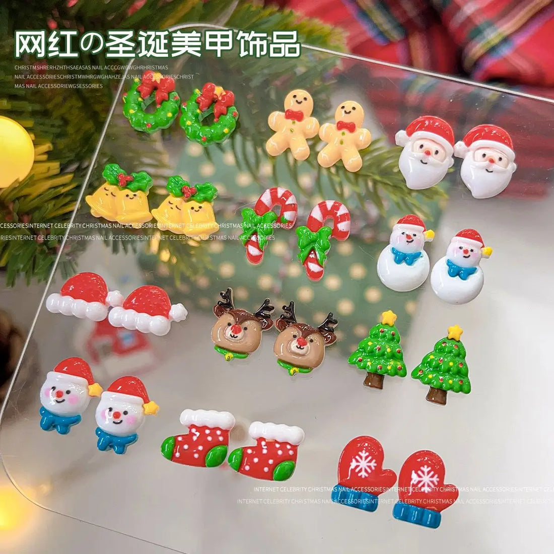 Christmas Series Nail Art Aaccessories Bells Reindeer Snowman Crutches Cute Cartoon Nail Decorations DIY Manicure Design Parts