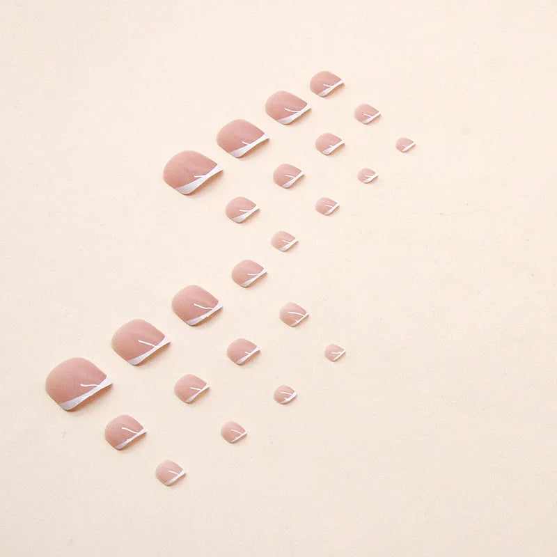 24pcs French short toe nails design | Full Cover Square Toe Nails | Foot Nails Tips for Women