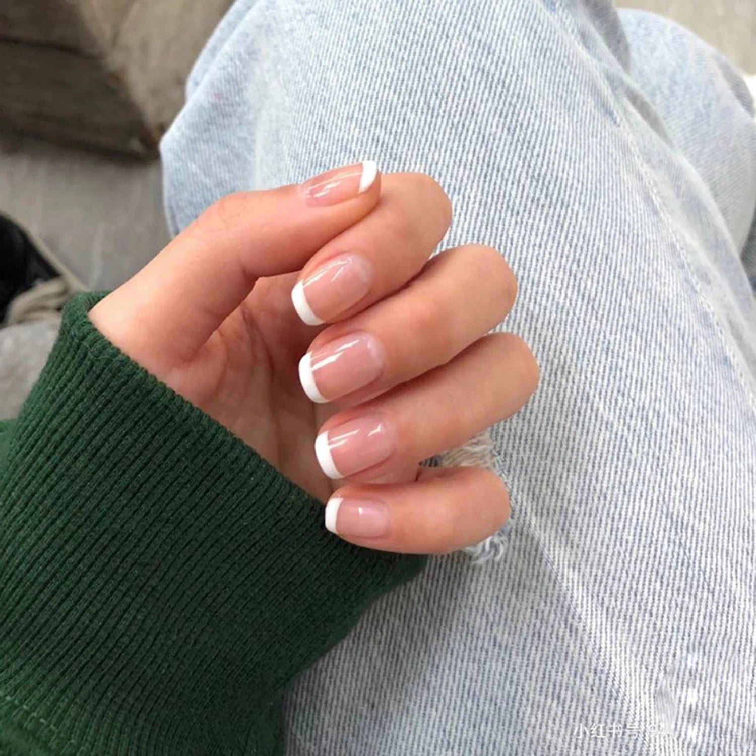 24 Elegant Fall Nails | Short Square French Fake Nail With Glue | Artificial Pink Nail