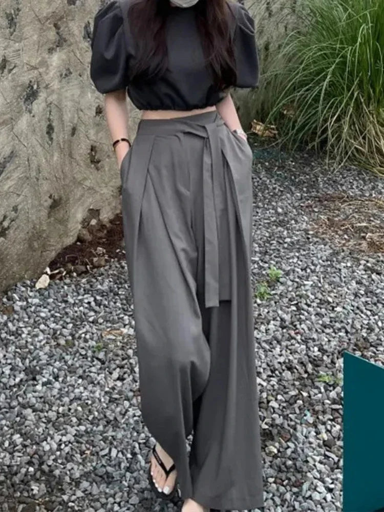 Vintage Loose Trousers | Solid Color Wide Leg Joggers | Simple High Waist Pants