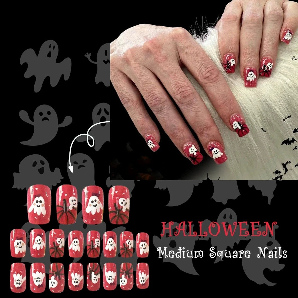 24 Cute Ghost Nail Design With Cute Ghost Designs Press On Nails | Pumpkin French False Nails