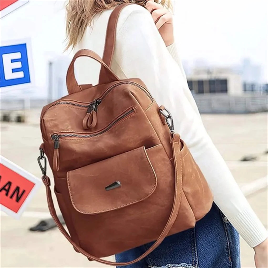 Backpack Purse for Women | Waterproof PU Leather School Shoulder Bags Brown