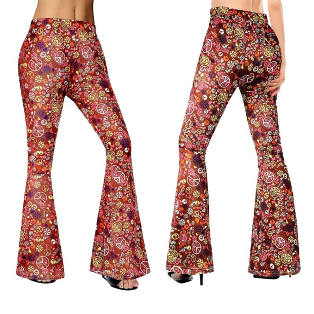 60S 70S 80S Hippie Pants | Bell Bottom Retro Trousers|  Scarf Glasses Necklace Earrings Party Outfits